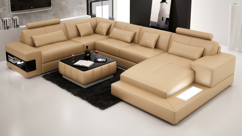 Divano in pelle di grandi dimensioni di 4 metri, il design minimalista può anche ospitare tutta la famiglia