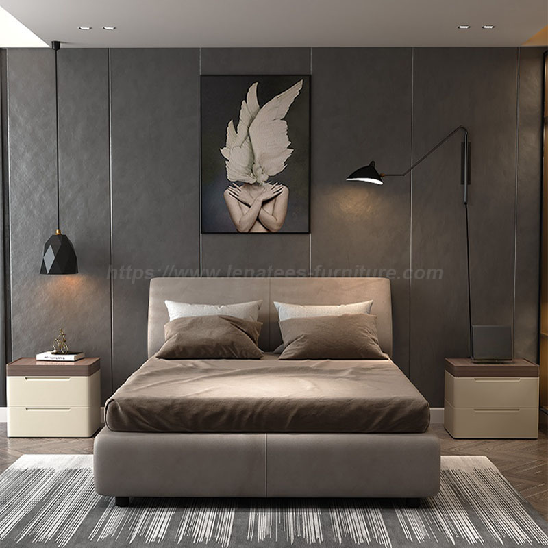 Letto king size in pelle moderna di lusso leggero
