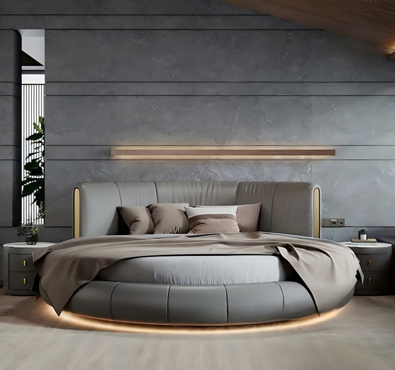 Moderno letto matrimoniale rotondo minimalista